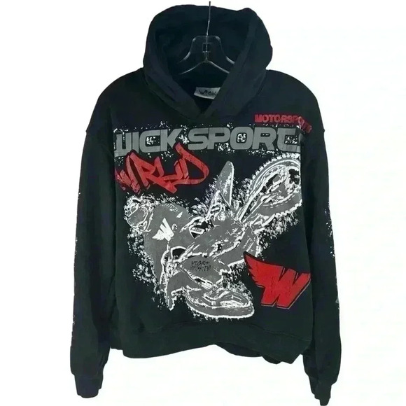 Wick Motocross Men's Black Pullover Hoodie M Unique Graphic Print Long Sleeve - Picture 1 of 8
